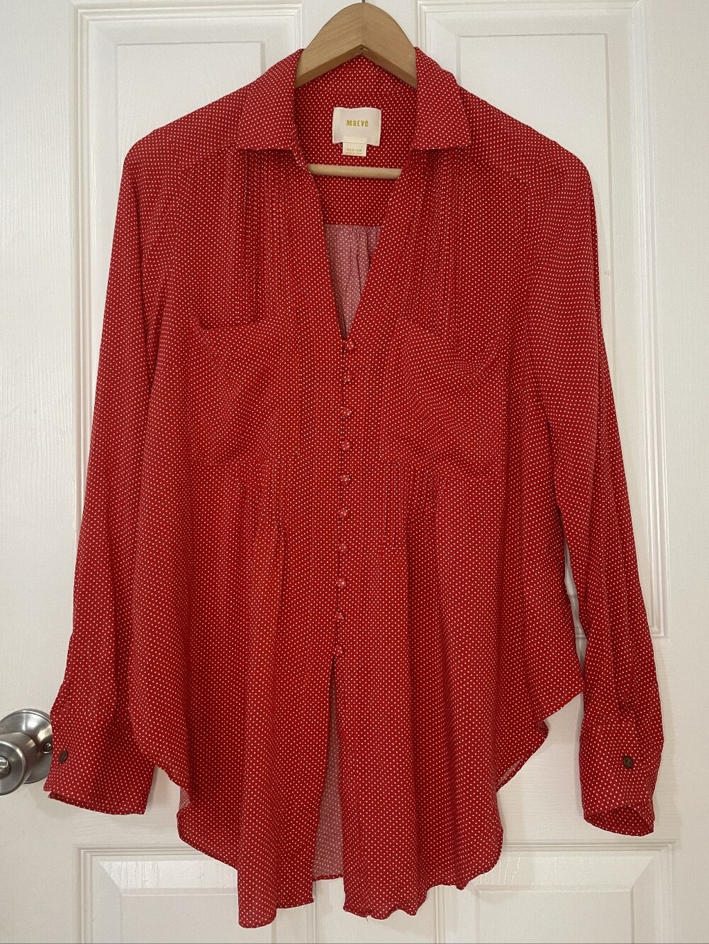 Anthropologie Maeve Red Polka Dot Button-Down Shirt Size M